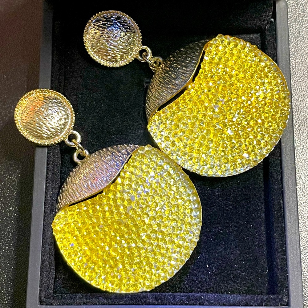 Yellow Rhinestone Pendant Earrings